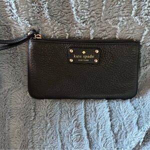 Kate Spade Black Leather Wristlet with Gold Zipper